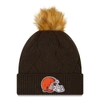 New Era Brown Cleveland Browns Snowy Cuffed Knit Hat With Pom In Brown
