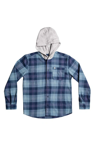 Quiksilver Kids' Halidon Plaid Stretch Cotton Hooded Shirt In Provincial Blue Hare