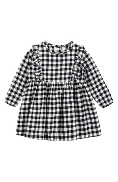 Miles The Label Babies' Gingham Check Organic Cotton Flannel Dress In Black