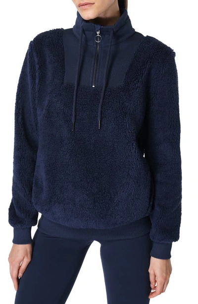 Sweaty Betty Sherpa Quarter Zip Sweatshirt In Navy Blue