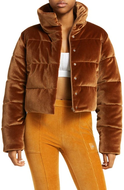 Alo Yoga Gold Rush Rib Velour Puffer Jacket In Cinnamon Brown