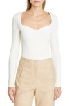 Veronica Beard Gladys Ribbed Sweetheart Knit Long Sleeve Top In Ivory In Ivory