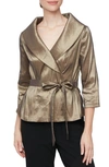 Alex Evenings Brushed Satin Tie Waist Blouse In Bronze