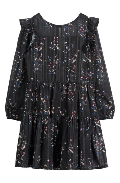 Zac Posen Kids' Girl's Striped Floral Print Chiffon Dress In Black