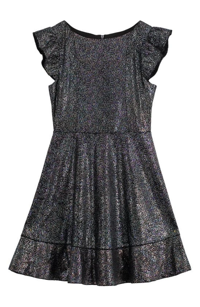 Zac Posen Kids' Girl's Foil-print Fit-and-flare Dress In Black Silver