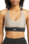 Alo Yoga Suit Up Sports Bra In Gravel/ Black