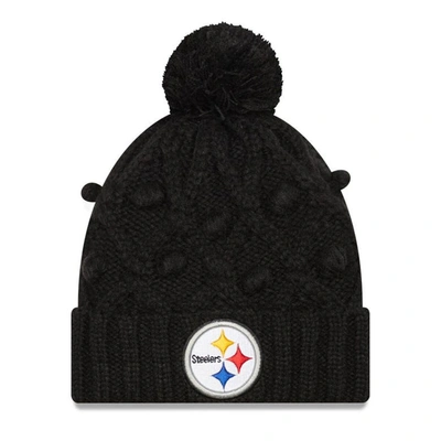 New Era Kids' Girls Youth  Black Pittsburgh Steelers Toasty Cuffed Knit Hat With Pom