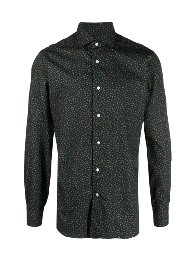 Barba Abstract-print Long-sleeve Shirt In Grün