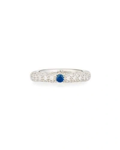Adolfo Courrier Pav&eacute; White Diamond Band Ring With Blue Sapphire In 18k White Gold