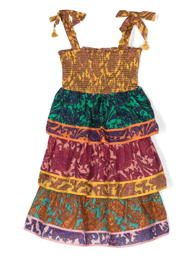 Zimmermann Kids' Sleeveless Tiered-skirt Dress In 蓝色