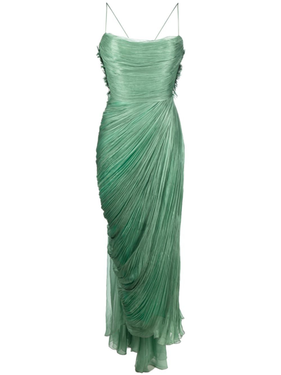Maria Lucia Hohan Siona Metallic Plisse Thigh-slit Draped Midi Dress In Green