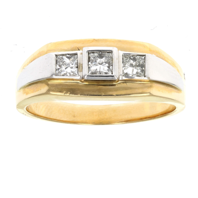 Vir Jewels 1/2 Cttw 3 Stone Princess Si Men's Diamond Engagement Ring 14k Two Tone Gold In Yellow