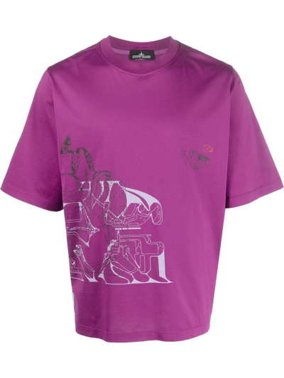 Stone Island Shadow Project Graphic-print Short-sleeve T-shirt In Purple
