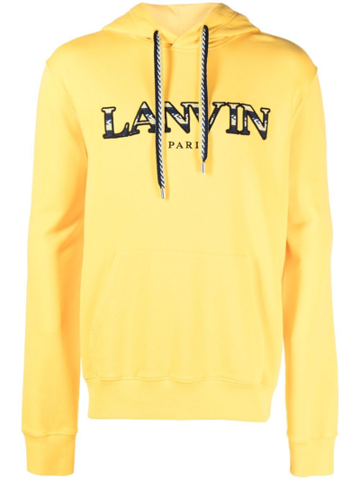 Lanvin Curb Embroidery Cotton Hoodie In Yellow
