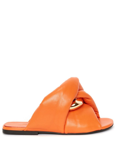 Jw Anderson Chain Twist Leather Slides In Orange