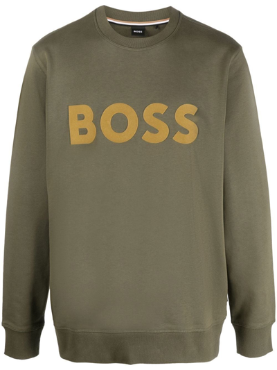 Hugo Boss Logo-print Cotton Sweatshirt In Green | ModeSens