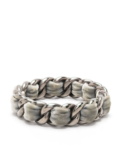 Pre-owned Chanel Chain-link Velvet Bracelet In Silver