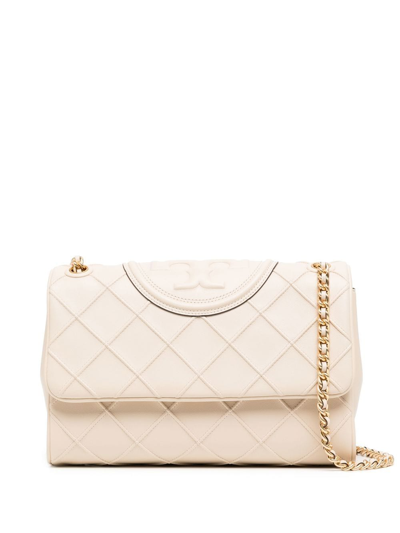 Tory Burch Fleming Leather Shoulder Bag In Panna