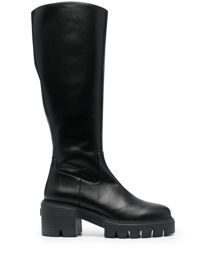 Stuart Weitzman Soho Leather Zip Knee Boots In Black