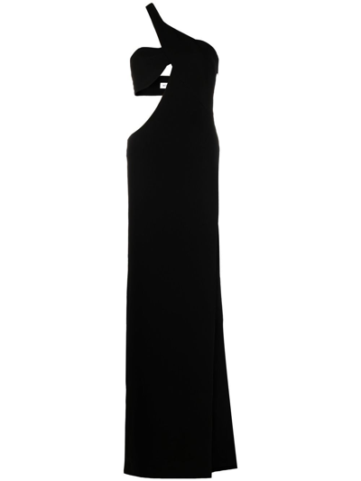 Monot Womens Black One-shoulder Cut-out Crepe Maxi Dress 8