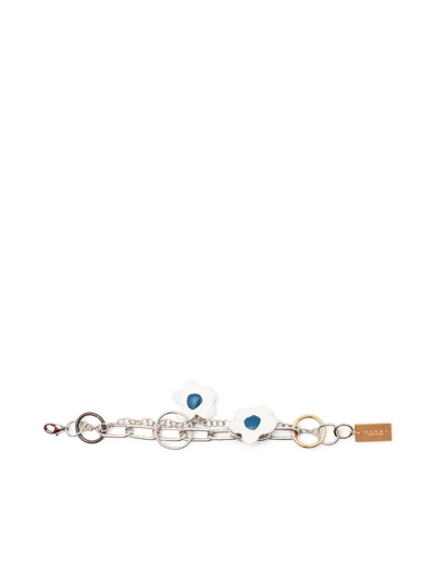Marni Silver-colored Bracelet With Branded Dice Charm In Brass in Blue