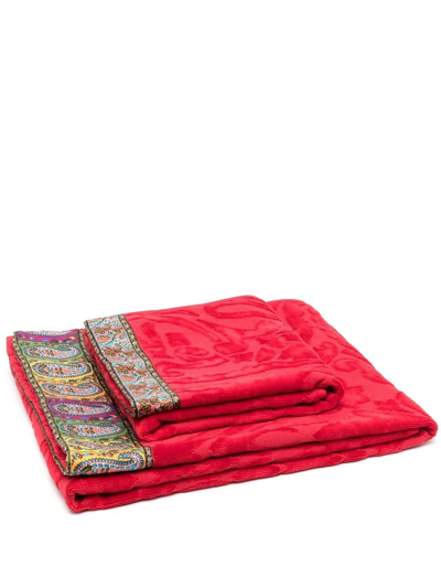 Etro Home Paisley-embroidered Bath Towel In 红色