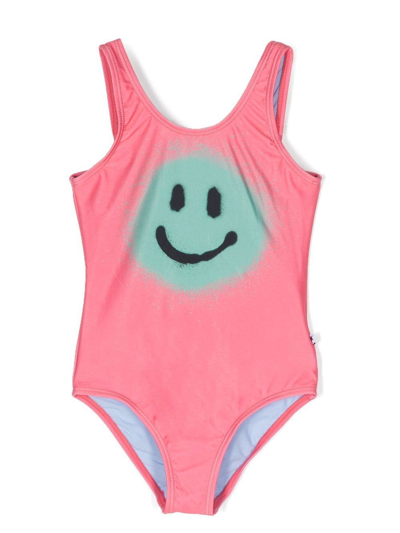 Molo Babies' Smiley-face-print Swimsuit In Pink