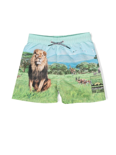 Molo Kids' Wild-print Swim Shorts In 绿色