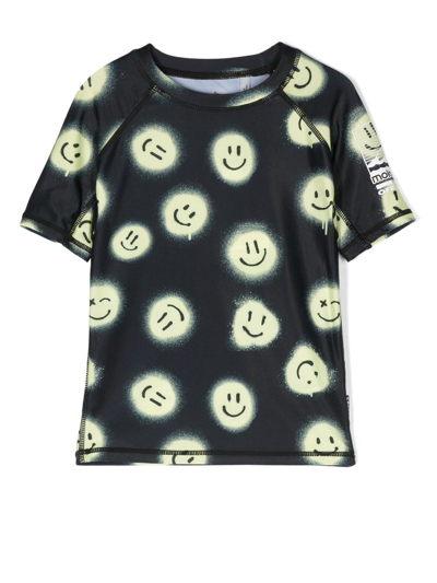 Molo Kids' Smiley-face-print Swim T-shirt In 黑色