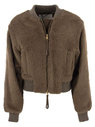 Max Mara Saturno Alpaca Blend Bomber Jacket In Cacha Scuro