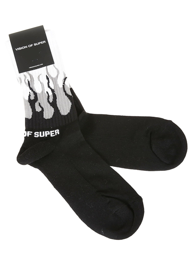 Vision Of Super Kids' Black Grey Double Flames Socks