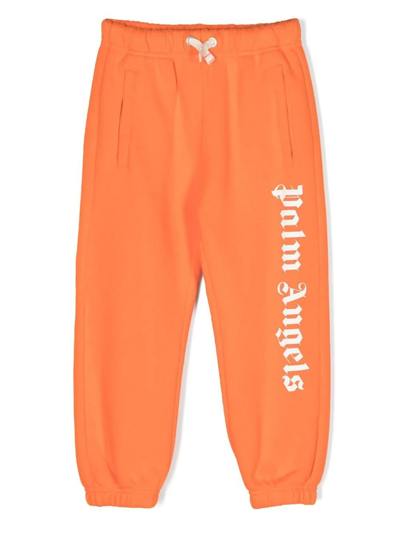 Palm Angels Kids' Logo-print Drawstring Track Pants In Orange/white