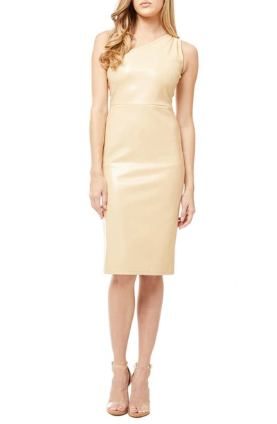 Love By Design Linette One-shoulder Faux Leather Cocktail Dress In Semolina