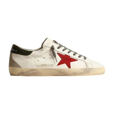 Golden Goose Super-star Classic With Spur Trainers In White_red_dark_green_ice
