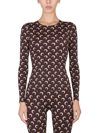 Marine Serre Fitted Moon Print Mock Neck Top In Brown