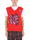 Cormio Graphic Patch Ribbed V-neck Vest In Red