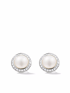 DAVID YURMAN 8MM STERLING SILVER PETITE CERISE PEARL AND DIAMOND STUD EARRINGS