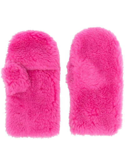 Yves Salomon Pink Shearling Mittens In A5031 Dalhia