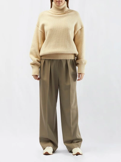 The Row Marcellita Pleated Wool-twill Wide-leg Pants In Neutrals