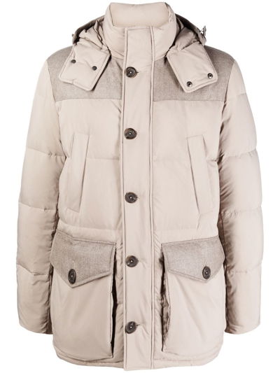 Canali Contrasting-panel Feather-down Coat In Neutrals