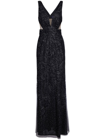 Marchesa Notte Cut-out Glitter-detail Gown In Black