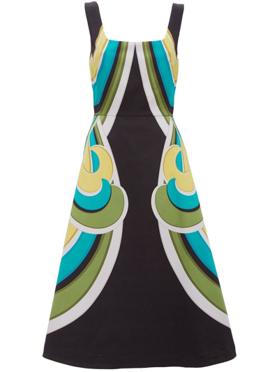 La Doublej Sophia Printed Cotton-blend Midi Dress In Rainbow Swirl Verde Placée