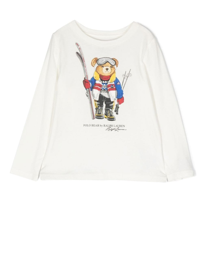Ralph Lauren Kids' Bear Long Sleeve T-shirt In White