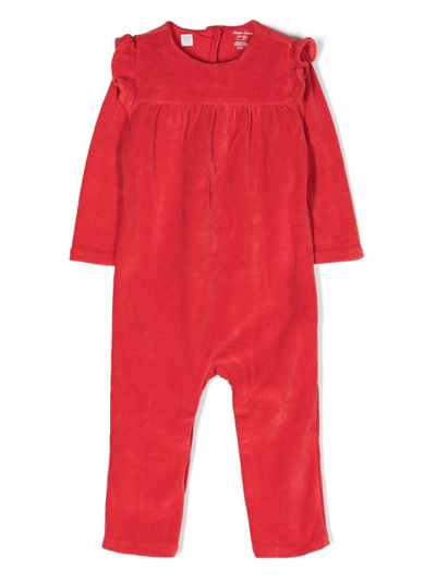 Ralph Lauren Babies' Long-sleeved Round Neck Coveralls In Red