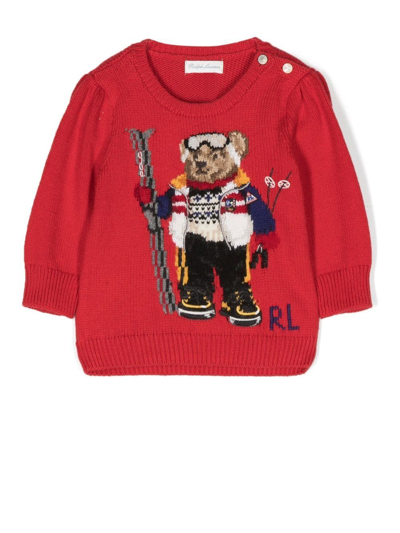 Ralph Lauren Babies' Polo Bear Long-sleeved Cotton-jersey T-shirt 2-4years In Red