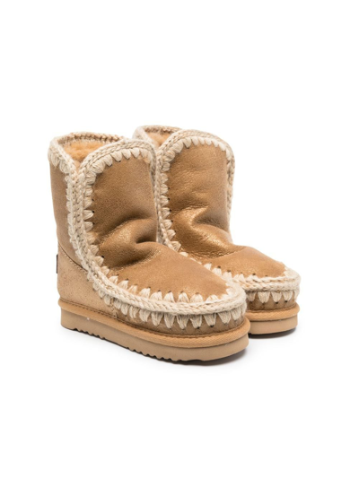 Mou Kids' Shearling-lined Leather Boots In Brown