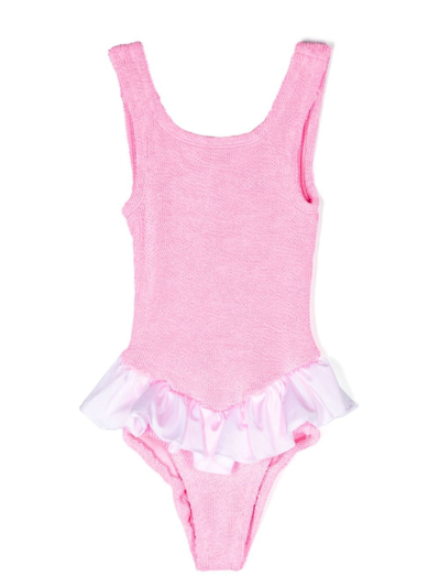 Hunza G Kids' Denise Ruffled Swimsuit In Pink