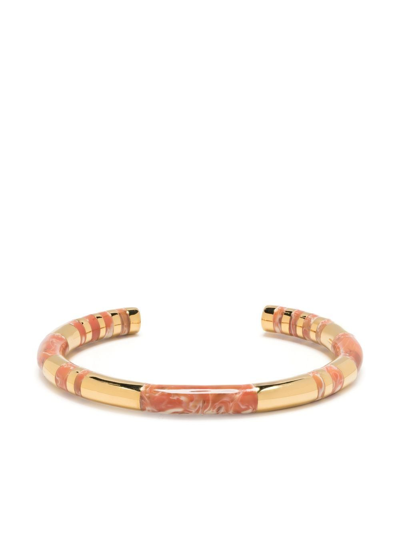 Aurelie Bidermann Positano Cuff Bracelet In Gold Tie Dye Terracotta & Ivory Bakelite