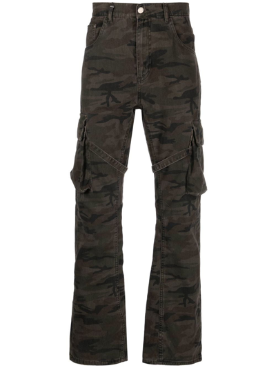 Flaneur Homme Camouflage Cotton Cargo Pants W/ Straps In Green