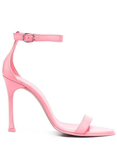 Amina Muaddi Kim 105 Patent Leather Heeled Sandals In Pink